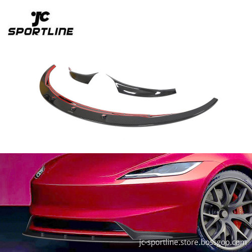 3PCS/SET Dry Carbon Fiber Front Bumper Lip with Splitters for Tesla Model 3 2023